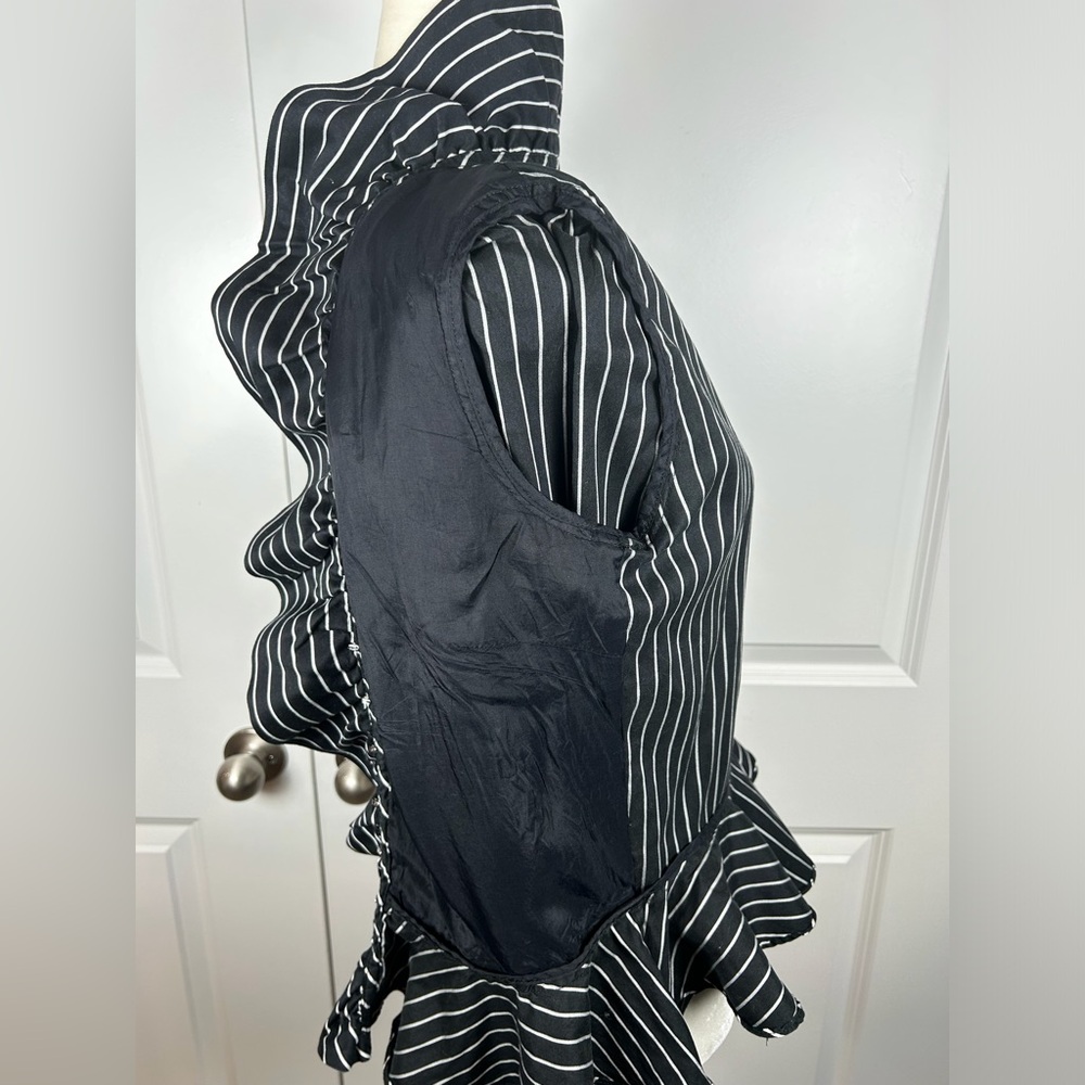 Lauren Ralph Lauren Blk Pinstripe Ruffle Peplum Blazer Shirt Steampunk SZ 10 - Picture 10 of 16